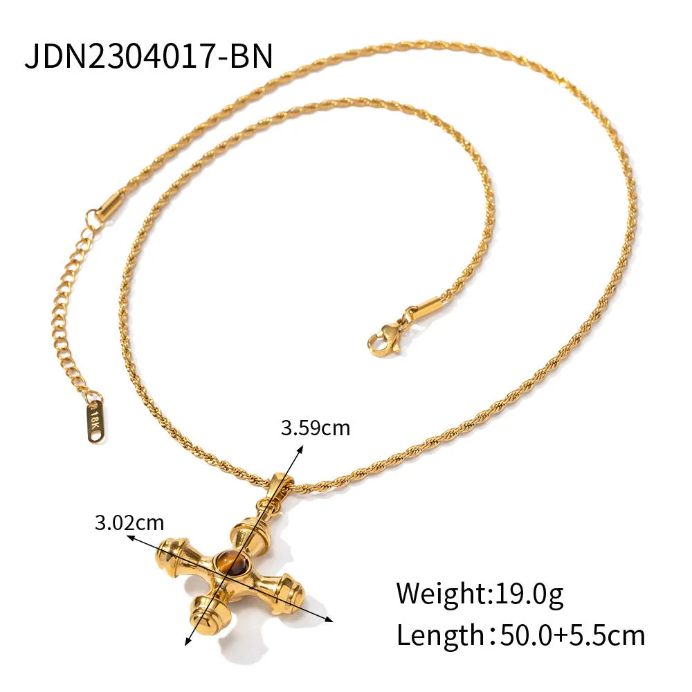 SISSLIA Trend 18K Gold Stainless Steel Cross Set Tiger Eye Fashion Everything Accessories for Women