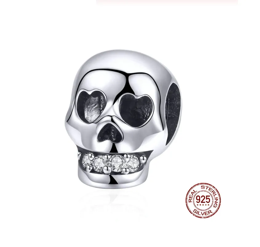 Sparkling Heart Eyes Sugar Skull 925 Sterling Silver