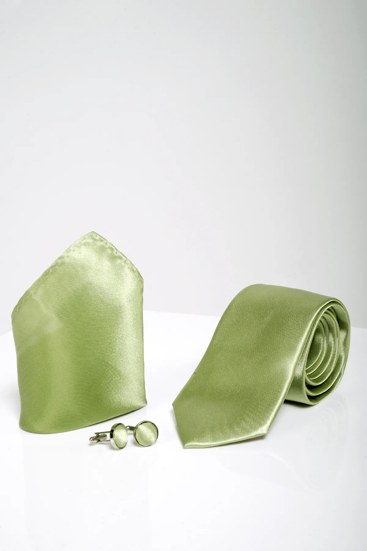 ST - Satin Tie and Pocket Square Set In Green