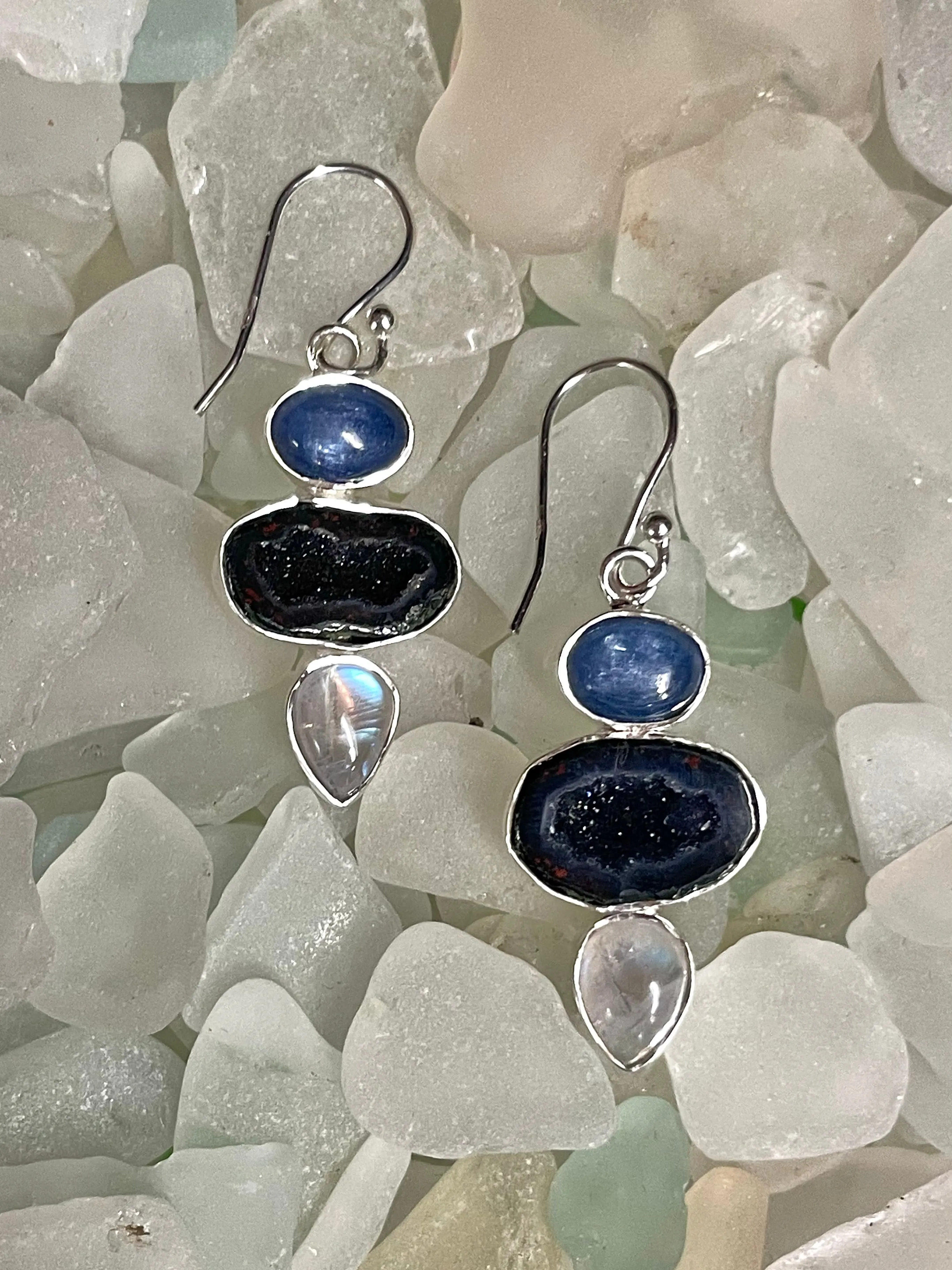 Stunning Kyanite Moonstone Druzy Earrings