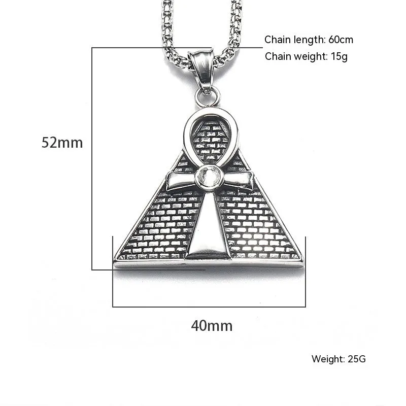 Titanium solid pendant with Key to Life and ancient Egypt pyramid