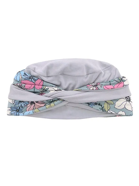 TWIST2-309#Twisty Turban in Buttery Soft Gray Sage Pink Floral