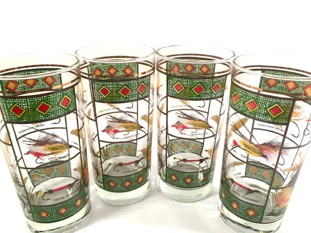 Vintage Fly Fishing Lure Highball Glasses (Set of 4)