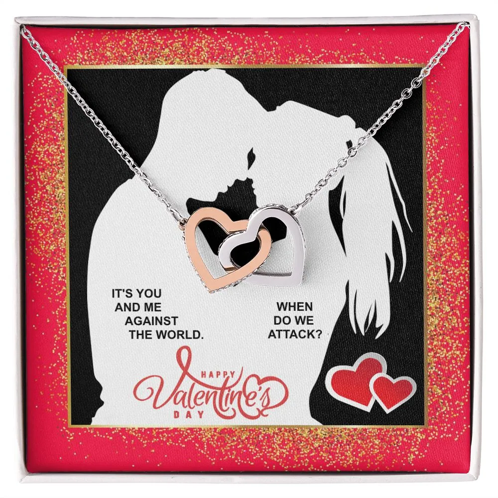 You & Me Against The World Interlocking Hearts Necklace