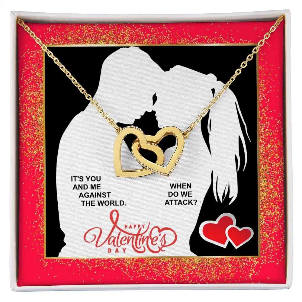 You & Me Against The World Interlocking Hearts Necklace